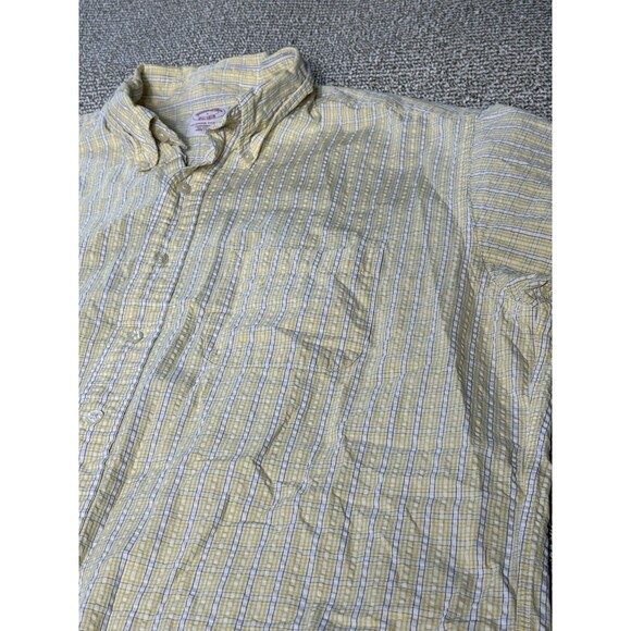 Brooks Brothers Button Down Shirt Men L Yellow/Blue/White Plaid Short Sleeve - Picture 2 of 8